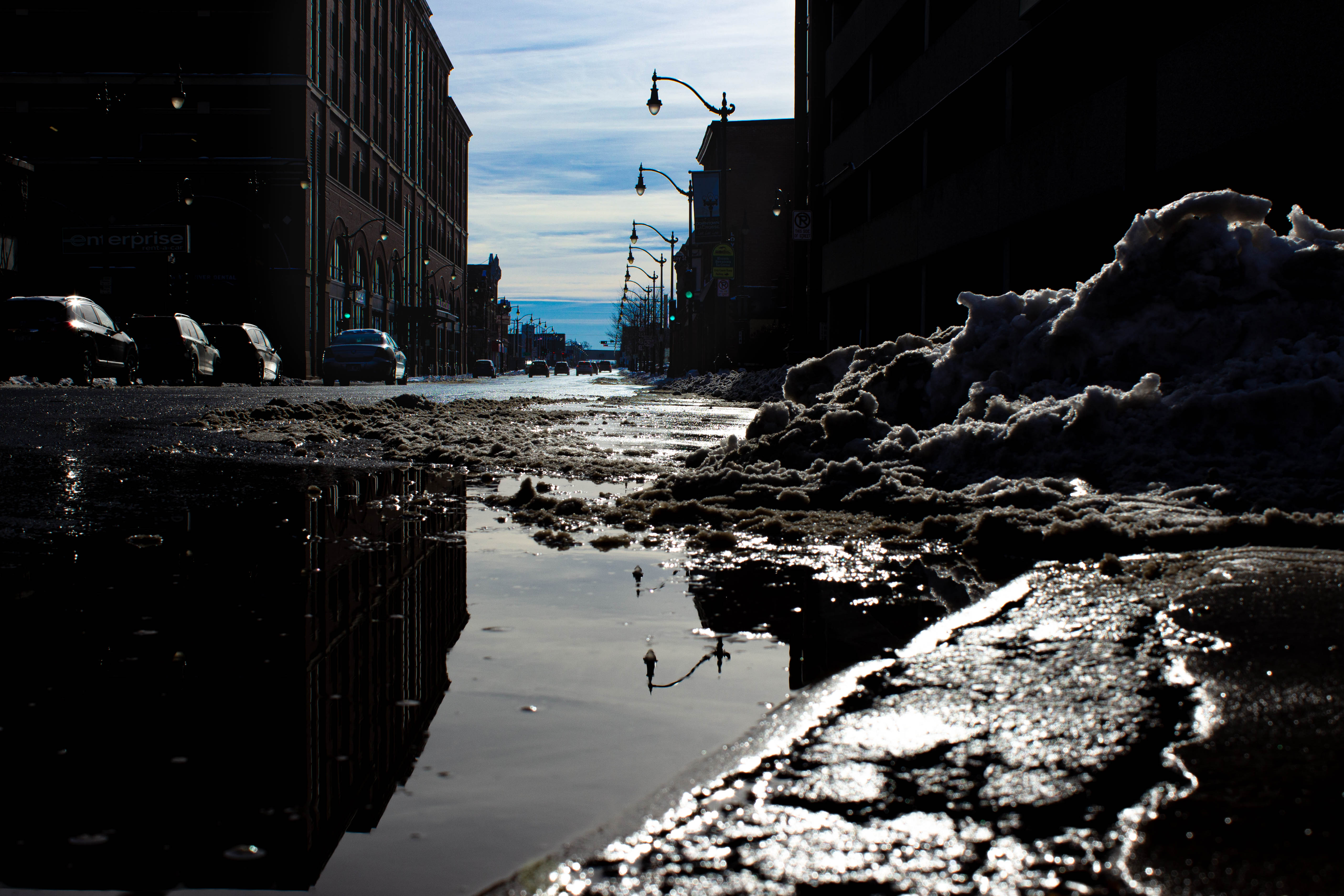 A slushy, winter on 3rd street.